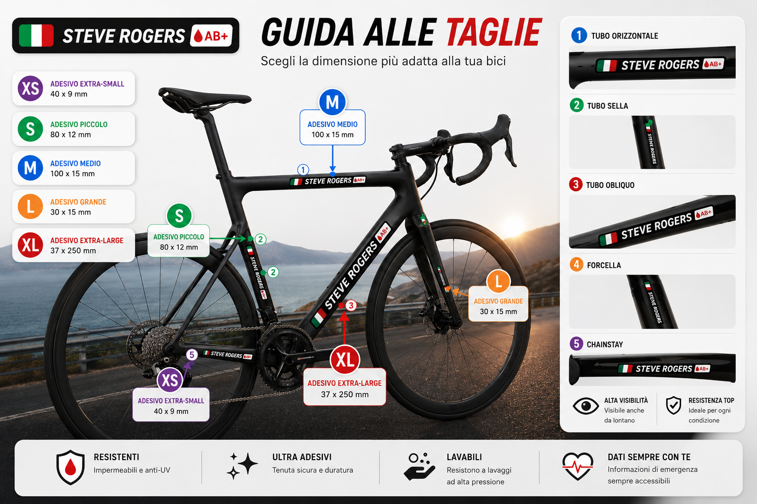 Guida alle taglie degli adesivi BikeStickers